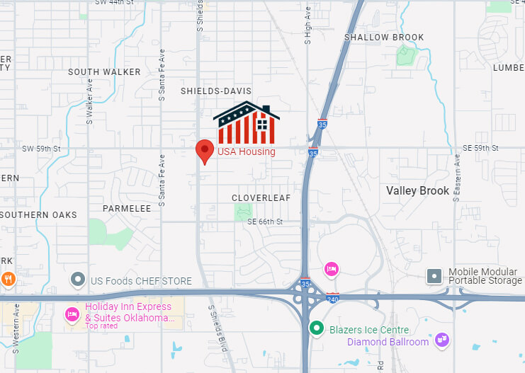 Map to Find homes for sale at USA Housing in Oklahoma City